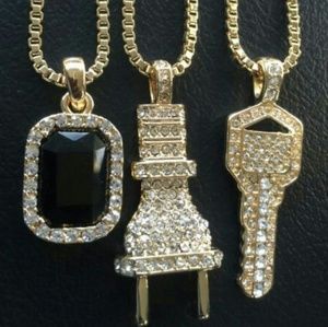 14K gold plated iced out chains combo